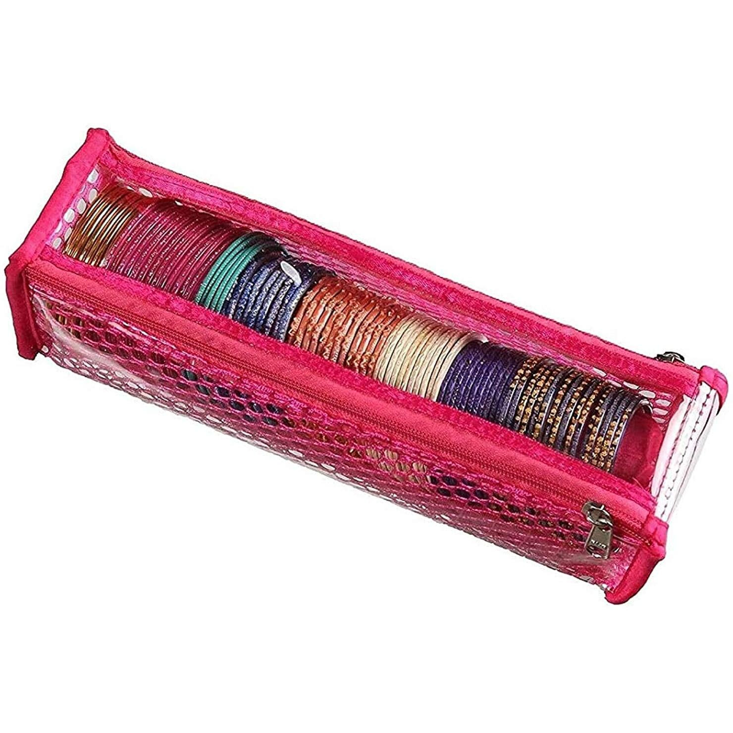 SRAJANAA Transparent PVC Single Rod Storage Bangle Pouch/Box for Women | Latest Bangles, Jewellery, Chudi, Bridal Bracelets Organizer | (Set of 4) (Pink)