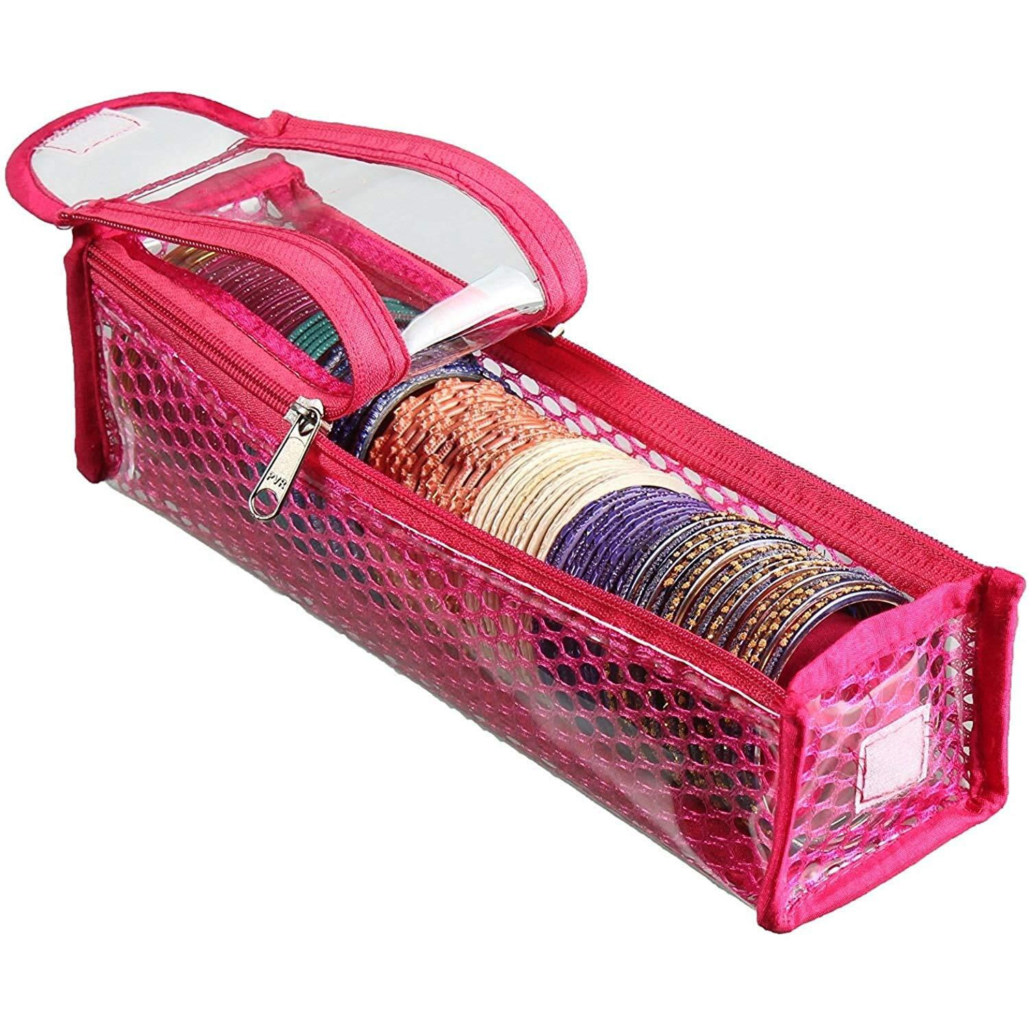 SRAJANAA Transparent PVC Single Rod Storage Bangle Pouch/Box for Women | Latest Bangles, Jewellery, Chudi, Bridal Bracelets Organizer | (Set of 4) (Pink)