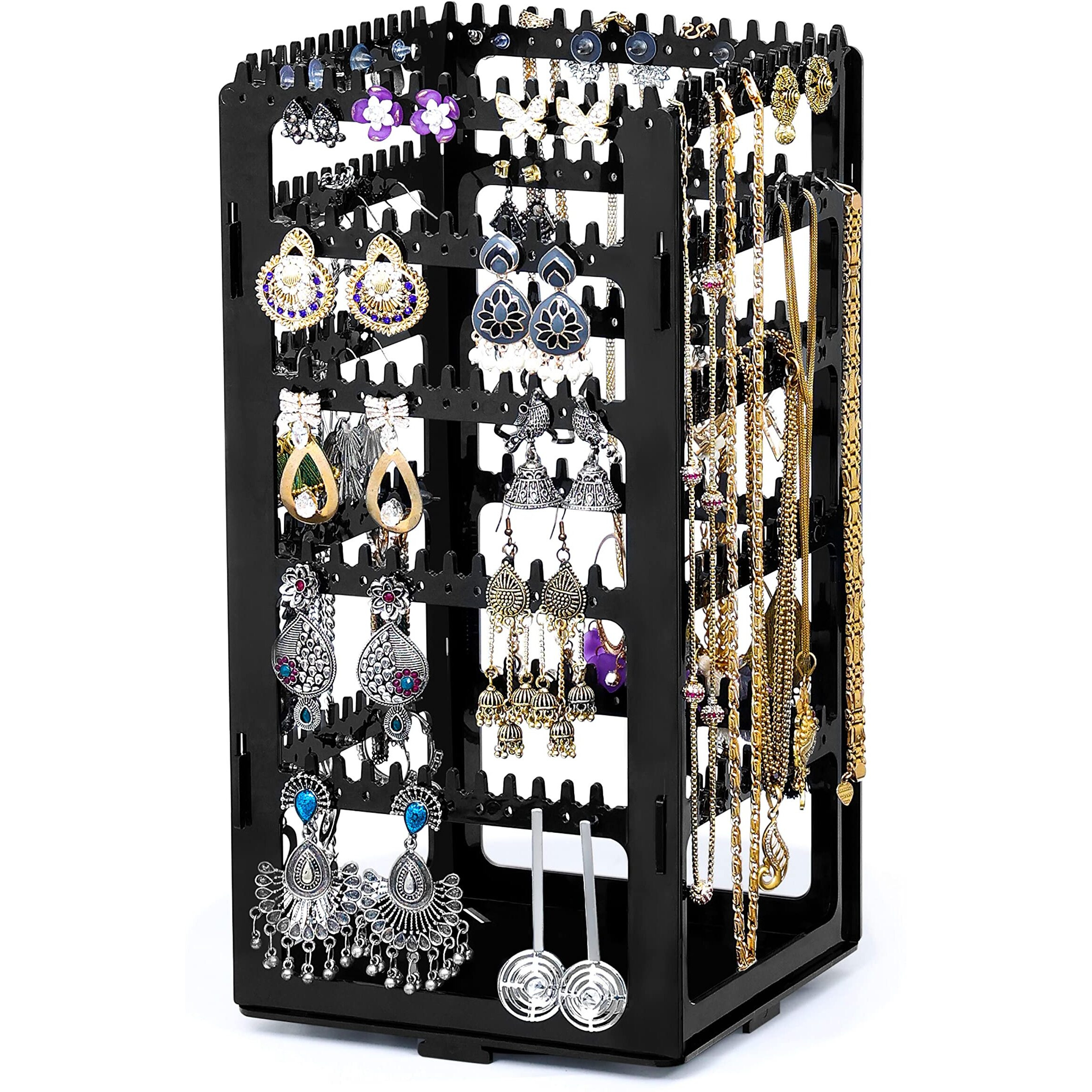 ABOUT SPACE Rotating Earrings Stand Jewelry Display Organiser With 212 Holes 232 Grooves For Hanging Studs Necklaces Bracelets Chains - Black, Acrylic