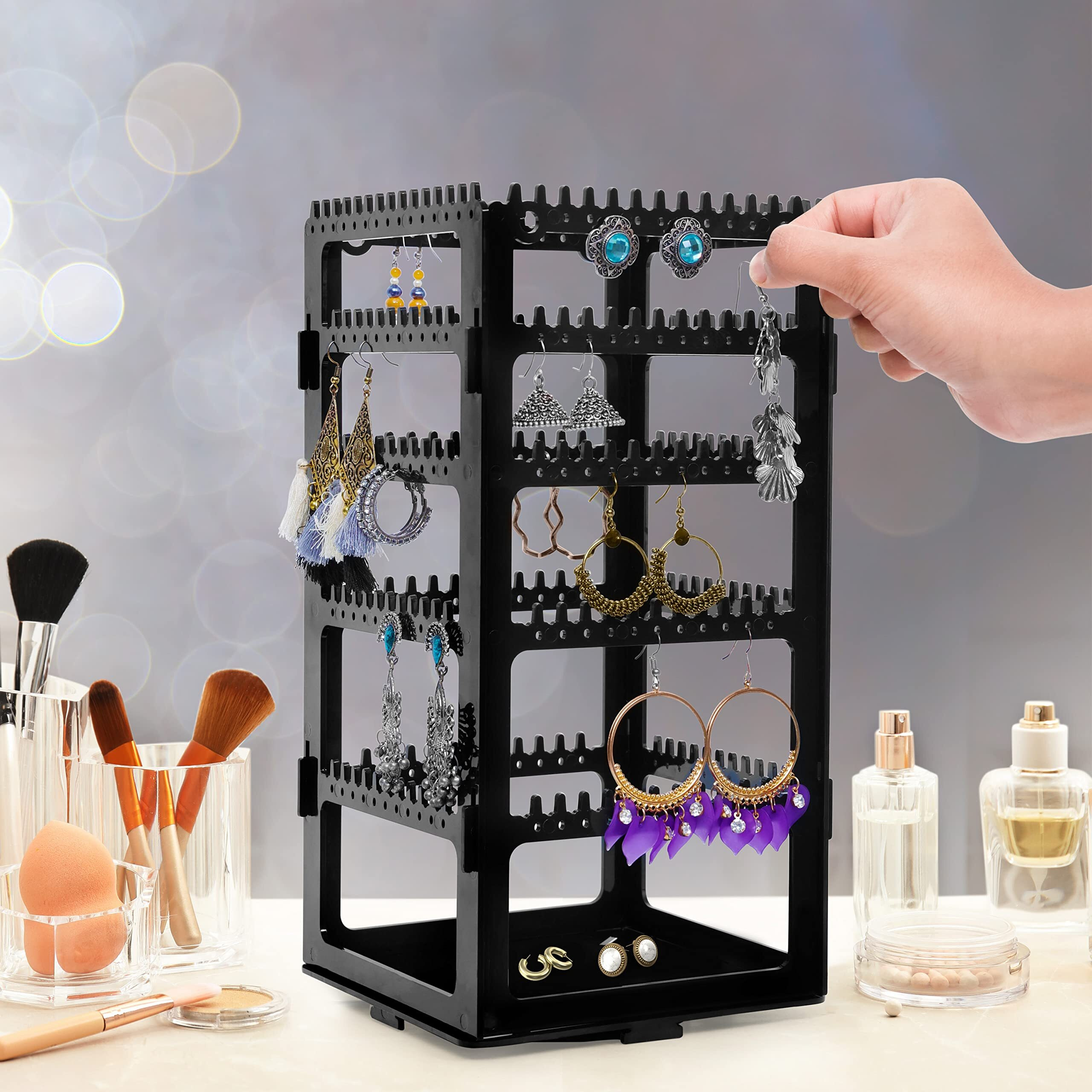 ABOUT SPACE Rotating Earrings Stand Jewelry Display Organiser With 212 Holes 232 Grooves For Hanging Studs Necklaces Bracelets Chains - Black, Acrylic