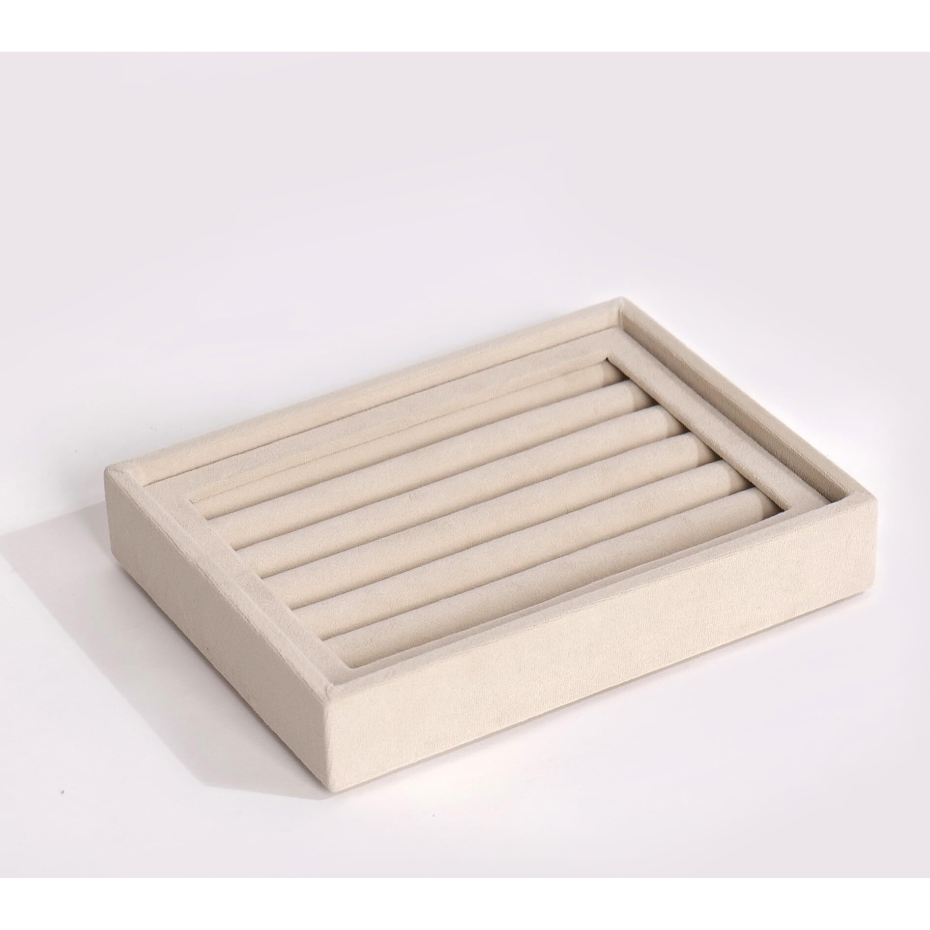 La Trove Velvet Jewellery Ring Drawer Organizer Tray - Cream(Ring) | Stackable Tray for Drawer | Storage Display for Earrings, Chains, Rings and Other Jewellery Accessories - 20x16x3.5 cm