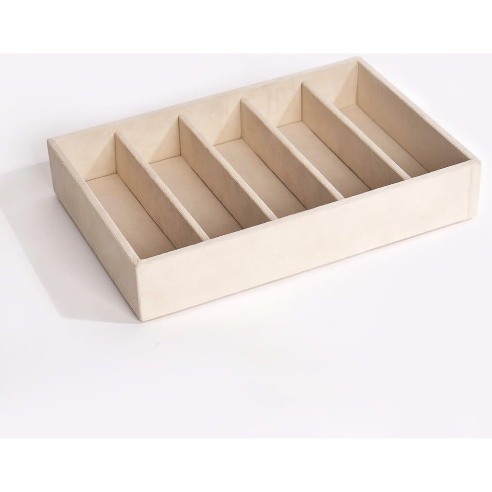 La Trove Luxury Velvet 5 Slot SUNGLASS GOGGLES Drawer Organizer Storage Tray | Colour - Cream, Size - 30x20x5 cm | Eyewear Display Storage Tray | Velvet Display Case for Women & Men