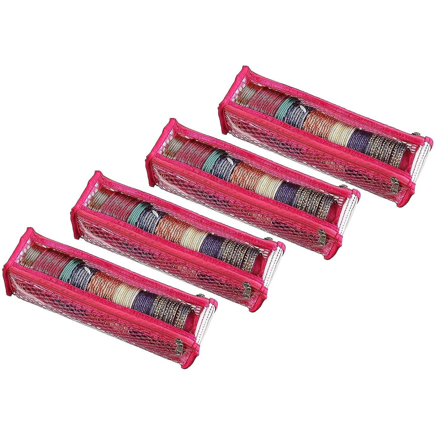 SRAJANAA Transparent PVC Single Rod Storage Bangle Pouch/Box for Women | Latest Bangles, Jewellery, Chudi, Bridal Bracelets Organizer | (Set of 5) (Pink)