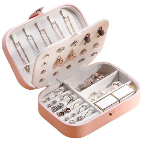 Shining Diva Fashion Jewellery Organisers Box PU Leather Storage Case for Rings, Earrings, Necklace Jewelry Organizer for Women Travel (BOX1001) (Pink)