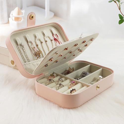 Shining Diva Fashion Jewellery Organisers Box PU Leather Storage Case for Rings, Earrings, Necklace Jewelry Organizer for Women Travel (BOX1001) (Pink)