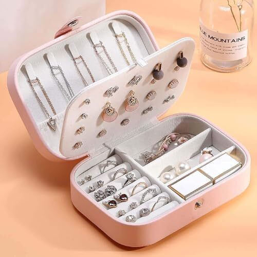 Shining Diva Fashion Jewellery Organisers Box PU Leather Storage Case for Rings, Earrings, Necklace Jewelry Organizer for Women Travel (BOX1001) (Pink)
