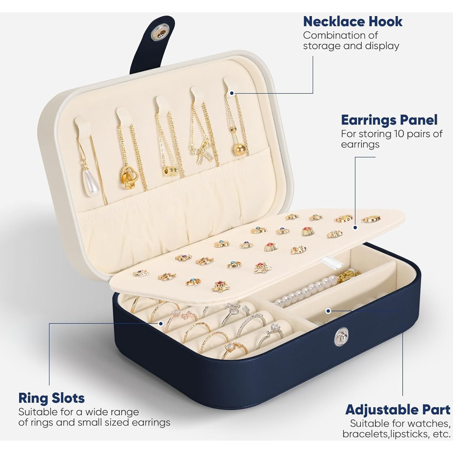 BUYORY Jewellery Organiser Box, Jewellery Box For Women,Portable Travel Jewellery Organiser Pouch, Small Jewellery Box Organiser For Ring, Pendant, Earring, Necklace, Bracelet (Big Dark Blue)