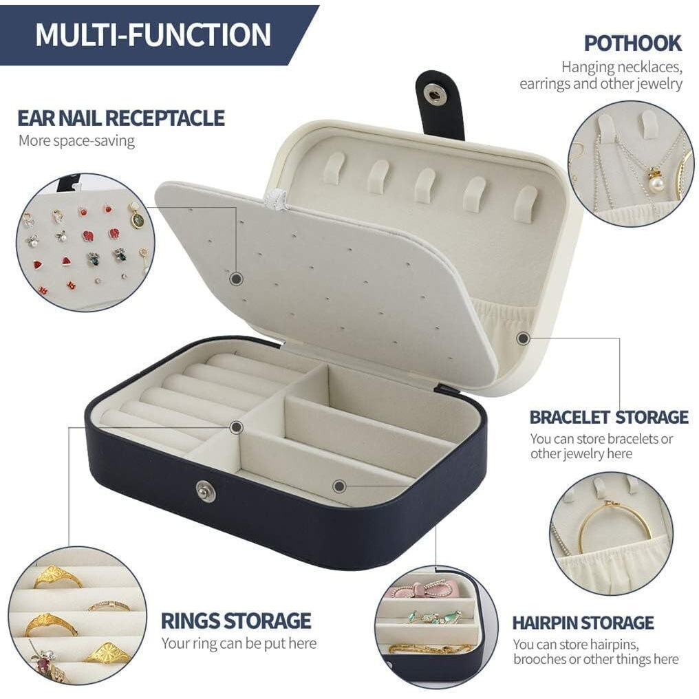 BUYORY Jewellery Organiser Box, Jewellery Box For Women,Portable Travel Jewellery Organiser Pouch, Small Jewellery Box Organiser For Ring, Pendant, Earring, Necklace, Bracelet (Big Dark Blue)