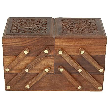 GIFTOS365 Handmade Wooden Jewellery Box for Women Jewel Organizer Hand Carved Carvings, (5 in 1) Gift Items