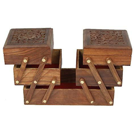 GIFTOS365 Handmade Wooden Jewellery Box for Women Jewel Organizer Hand Carved Carvings, (5 in 1) Gift Items