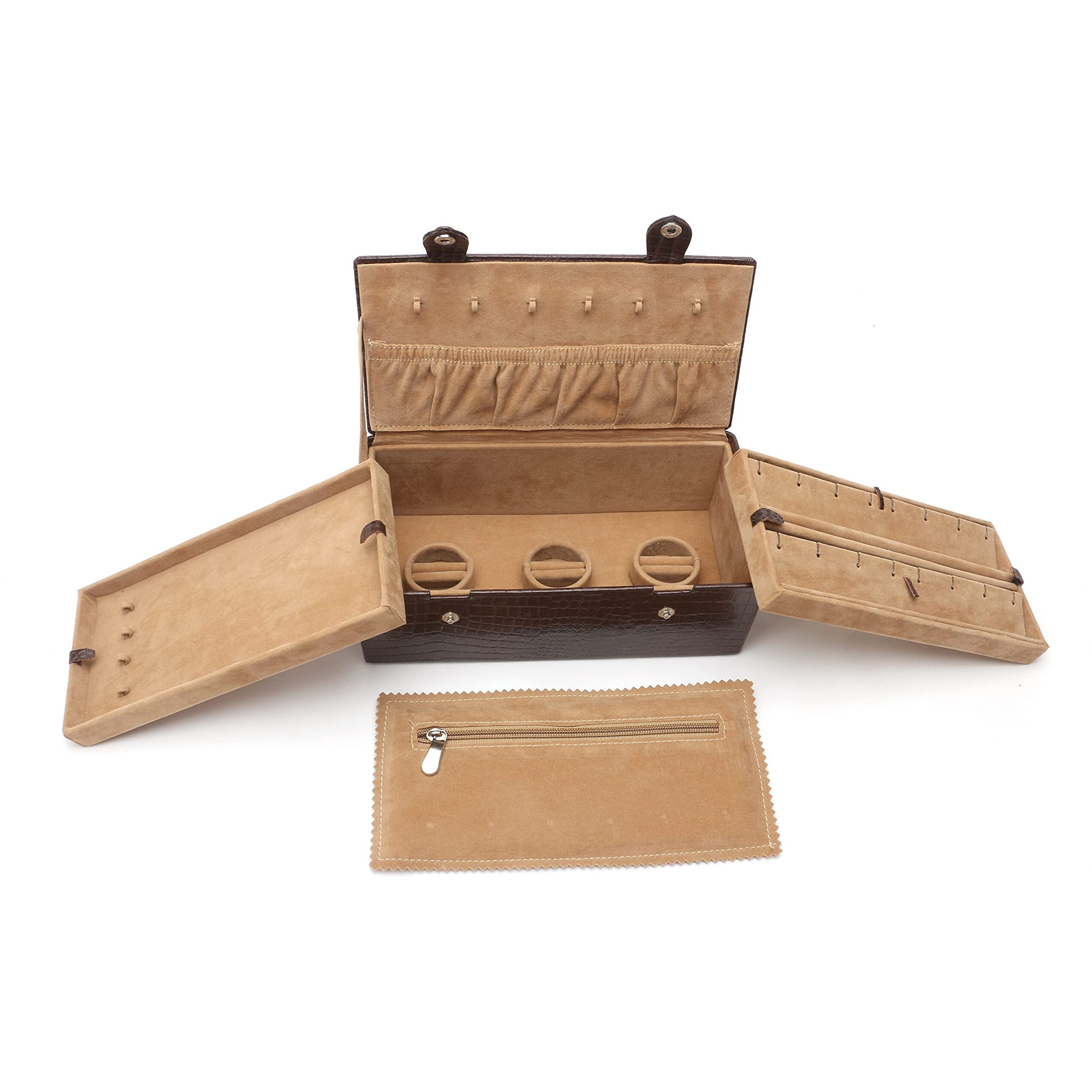 C Comfort Genuine Leather 2 Tray Mini Jewellery Box | Jewellery Organizer for Women Girls
