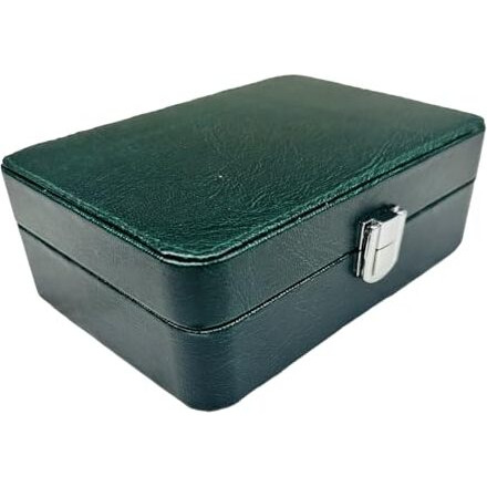 La Trove Leather Jewelry Box for Earring Rings Necklace | Jewellery and Accessory Holder Organizer Case for Women and Girls | Colour - Dark Green, 6 x 13 x 20 CM
