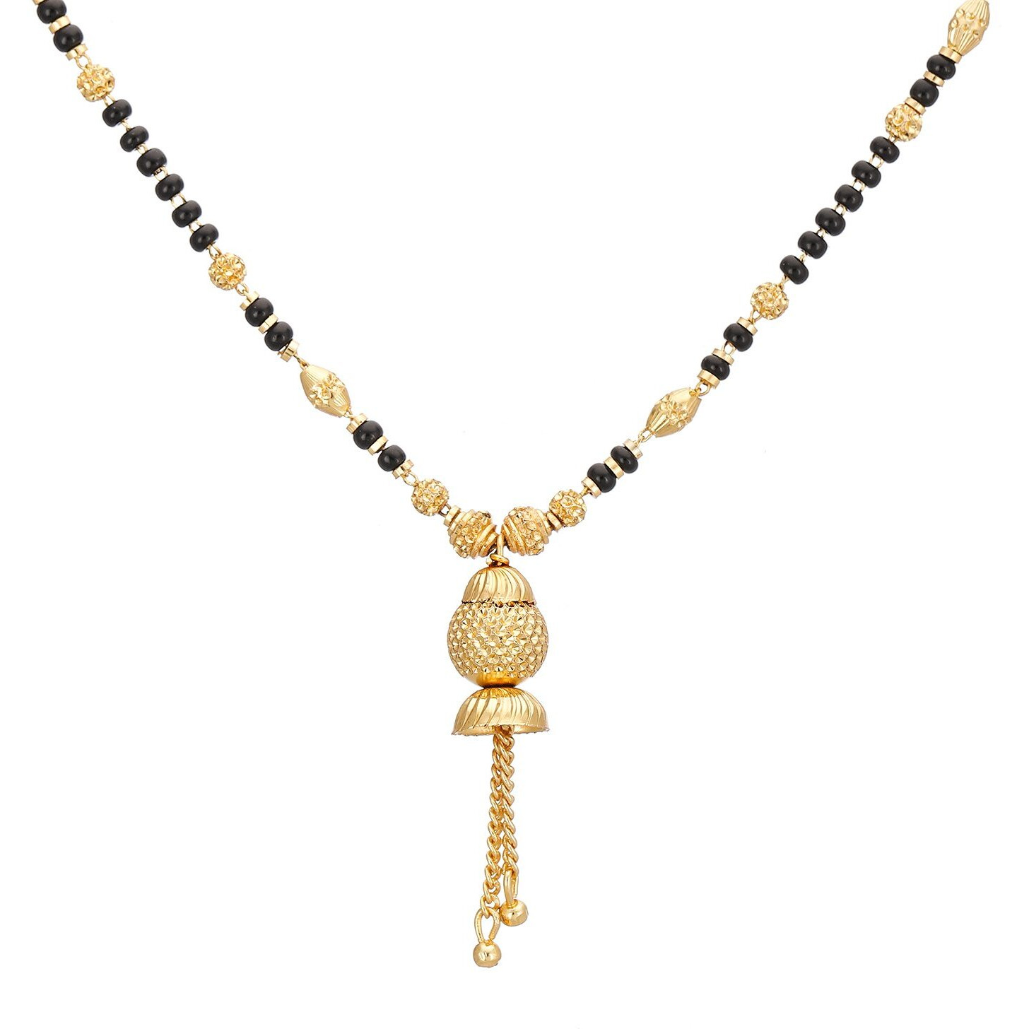 ZENEME Gold-Plated Black & White Artificial Stones Studded & Beads Beaded Locket Mangalsutra For Women (Design 8)
