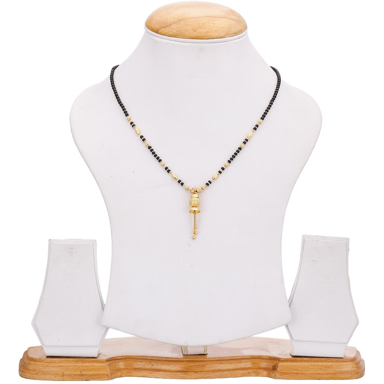 ZENEME Gold-Plated Black & White Artificial Stones Studded & Beads Beaded Locket Mangalsutra For Women (Design 8)