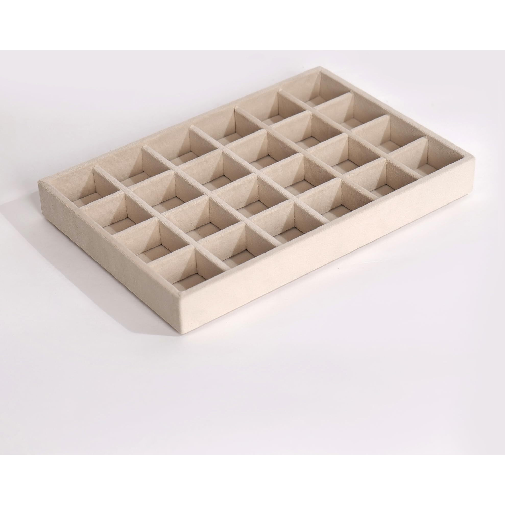 LA TROVE Luxury Velvet Jewellery Trays | Jewelry Drawer Display Organizer for Earrings, Chain, Rings (Cream, 24 Grid, 30x20x3.5 cm)