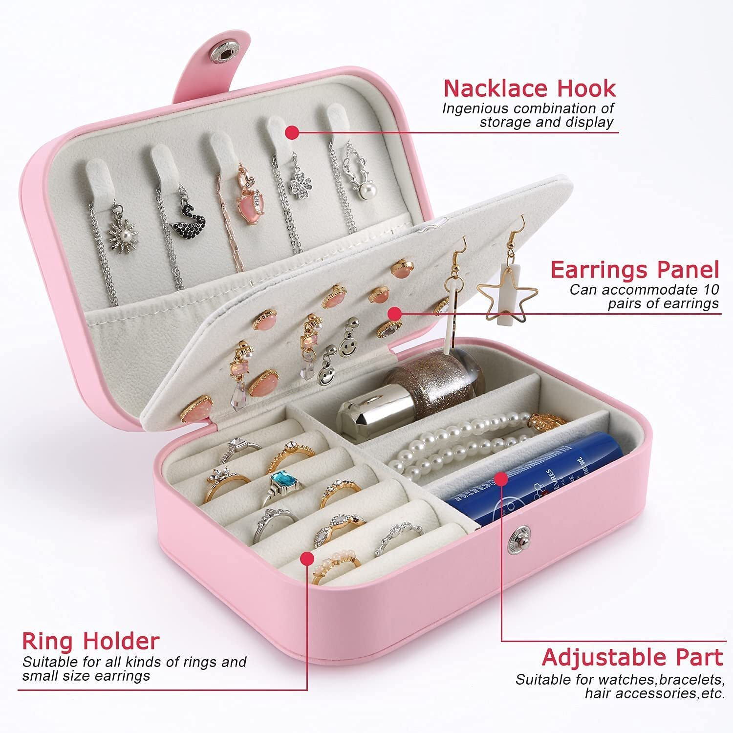 INKULTURE PU Leather Jewellery Organizer Box For Girls And Women | Large, Pack of 01 | Pink | Travel Jewelery Organiser For Rings Earrings Necklaces Bracelets Etc.