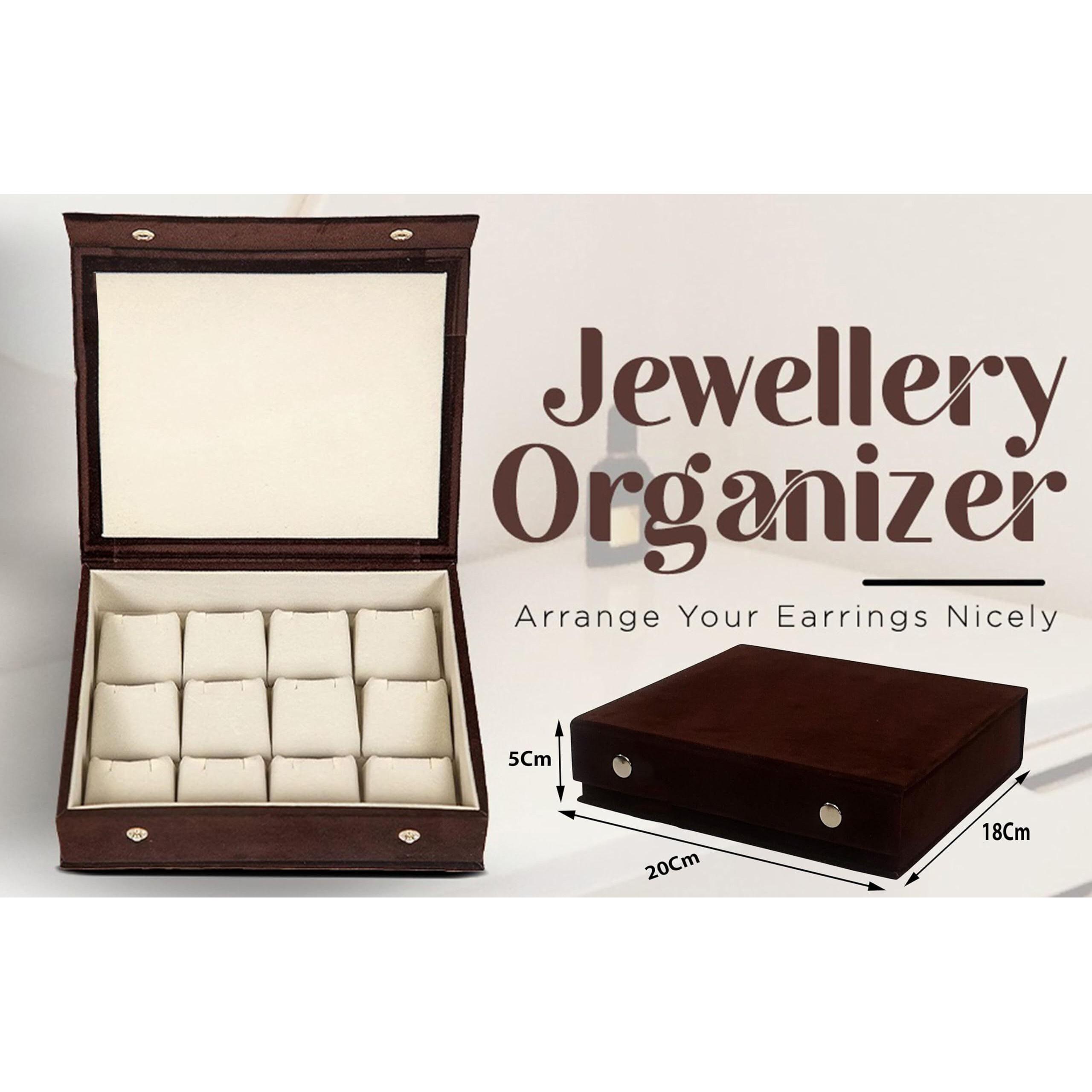 LUCES Velvet Travel Jewellery Storage Box Organizer Display Storage Case Vanity for Jhumka Earrings Rings Cosmetic Necklace Jewellery Wardrobe Organizer for Woman (Brown)