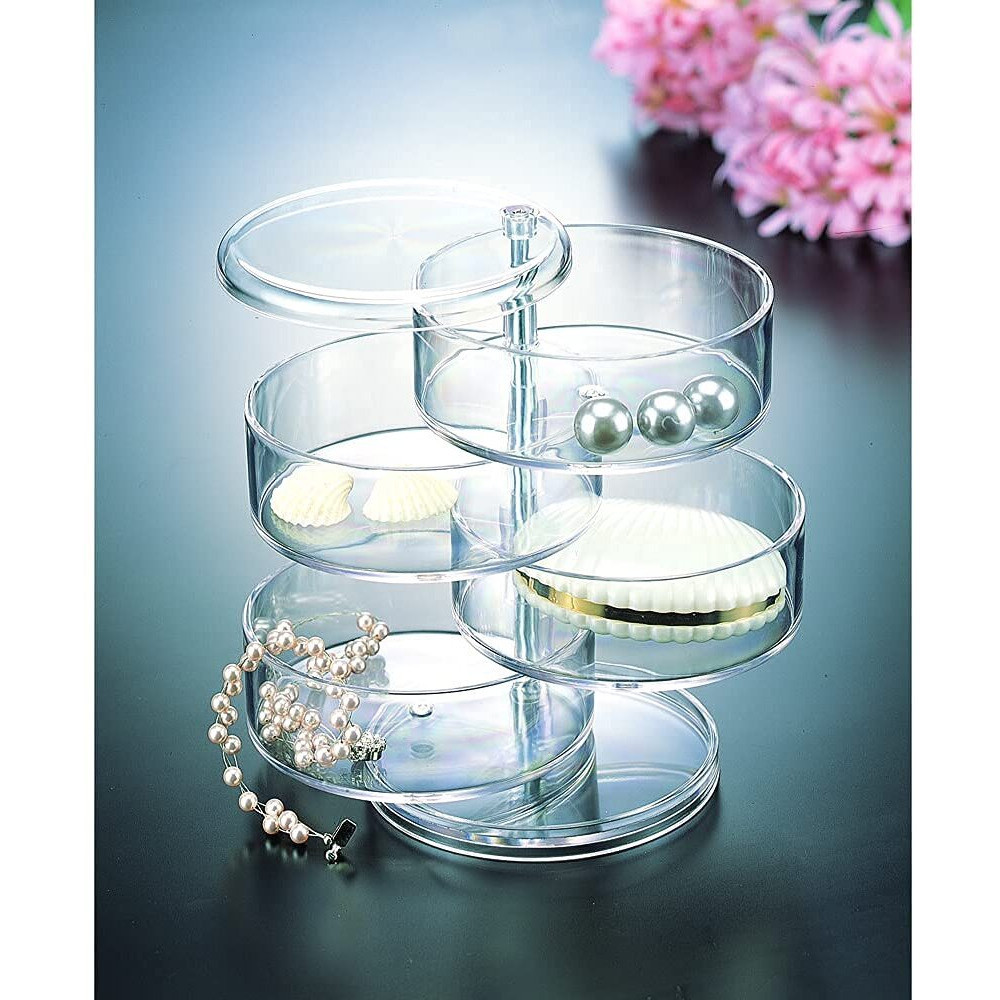 SAJANI 4 Layer Cosmetic Organizer, 360 Rotating Jewellery Stand, Jewelry Display Box, Acrylic Jewelry Stand (Pack of 1) (4 Layer Jewellery Box)