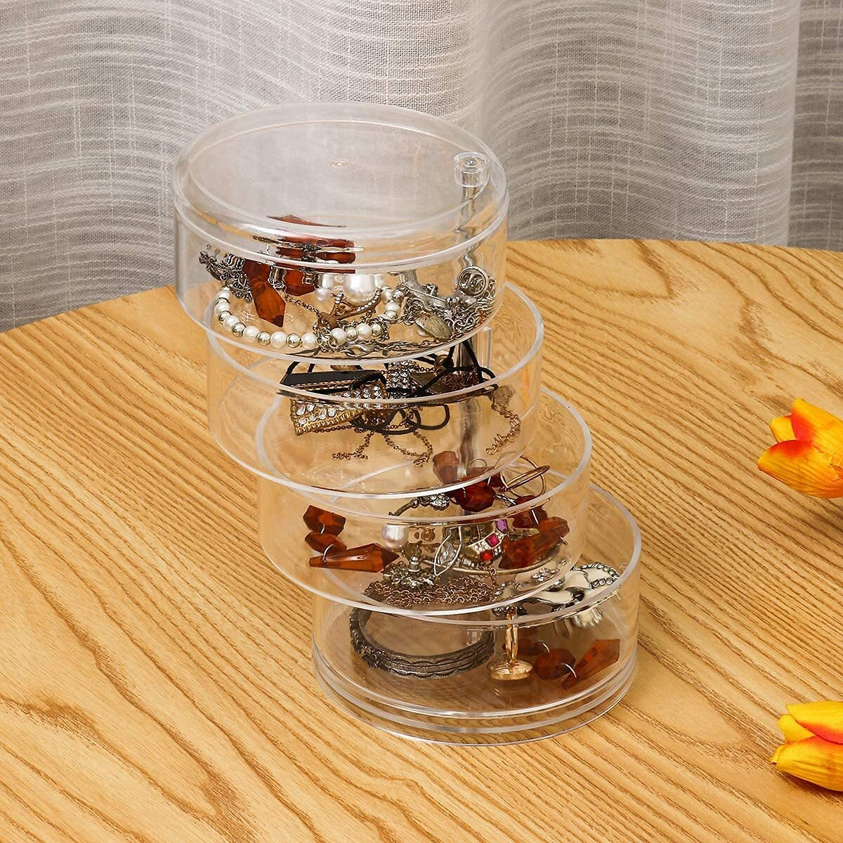 SAJANI 4 Layer Cosmetic Organizer, 360 Rotating Jewellery Stand, Jewelry Display Box, Acrylic Jewelry Stand (Pack of 1) (4 Layer Jewellery Box)