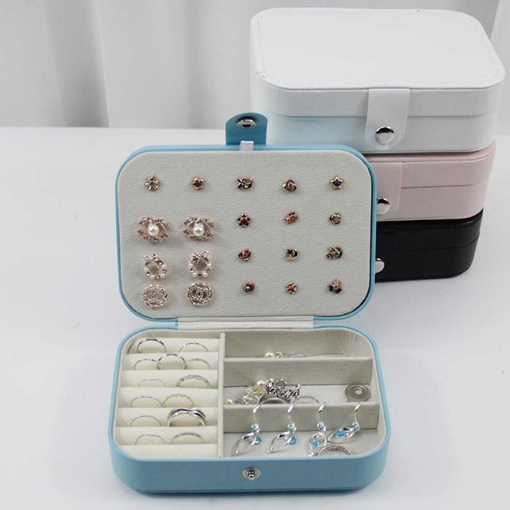 Shining Diva Fashion Jewellery Organisers Box PU Leather Storage Case for Rings, Earrings, Necklace Jewelry Organizer for Women Travel (BOX1004) (Blue)