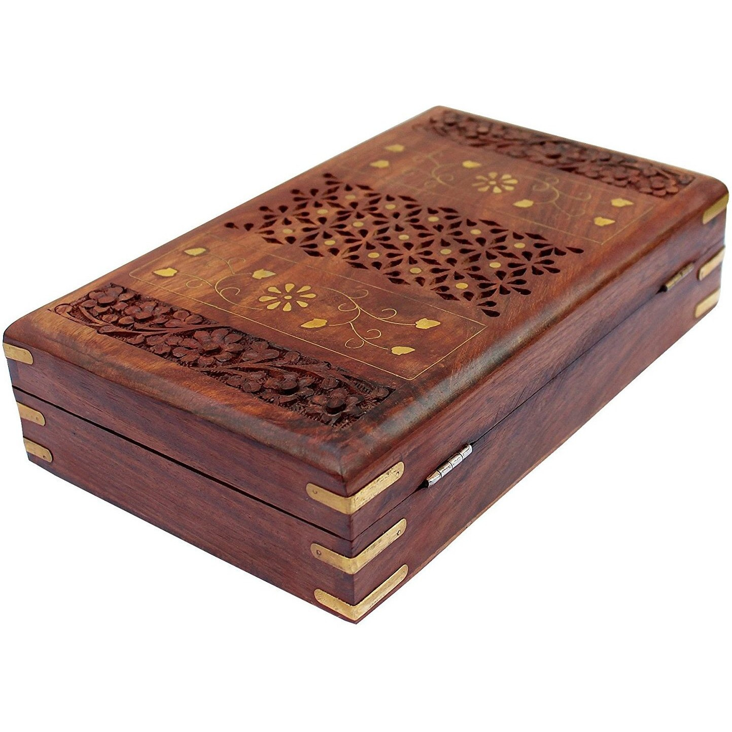 RGrandsons Handmade Wooden Jewellery Box for Women Jewel Organizer Hand Carved with Intricate Carvings Gift Items - 12 Inches
