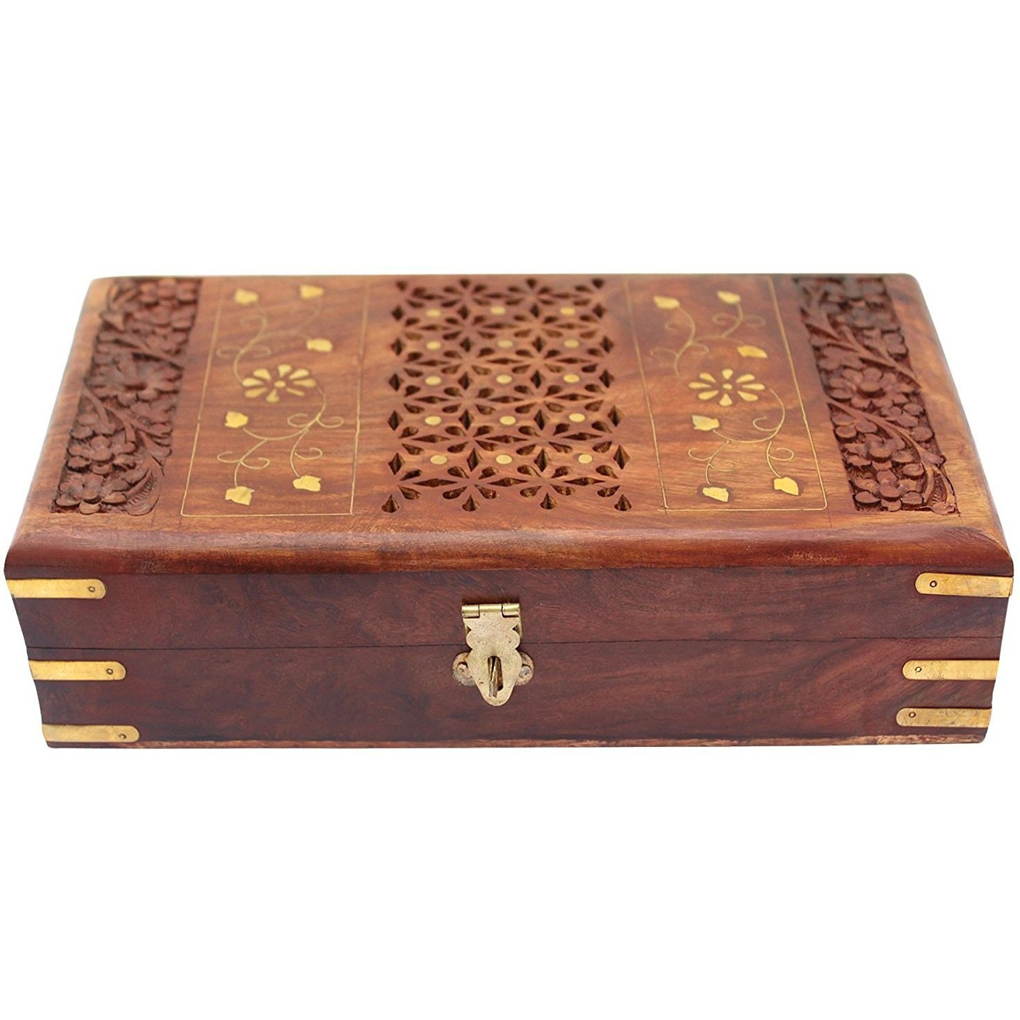 RGrandsons Handmade Wooden Jewellery Box for Women Jewel Organizer Hand Carved with Intricate Carvings Gift Items - 12 Inches