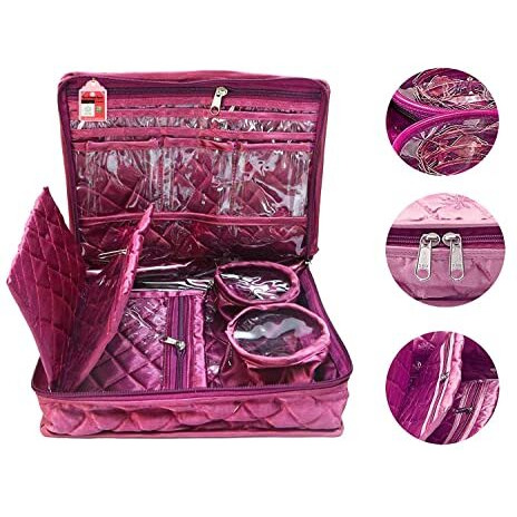 LUCES Combo Purple 2 Bangle Chain Necklace Jewelry Pouch with Cream Ring Earring Box Satin Wardrobe Organizer Jewellery Vanity Box