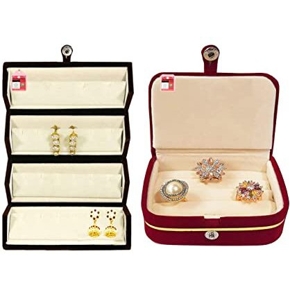 LUCES Combo Purple 2 Bangle Chain Necklace Jewelry Pouch with Cream Ring Earring Box Satin Wardrobe Organizer Jewellery Vanity Box