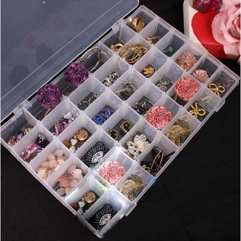 Inditradition 36 Grid Cells Plastic Multipurpose Jewelry Organizer Storage Box - Transparent, Rectangular