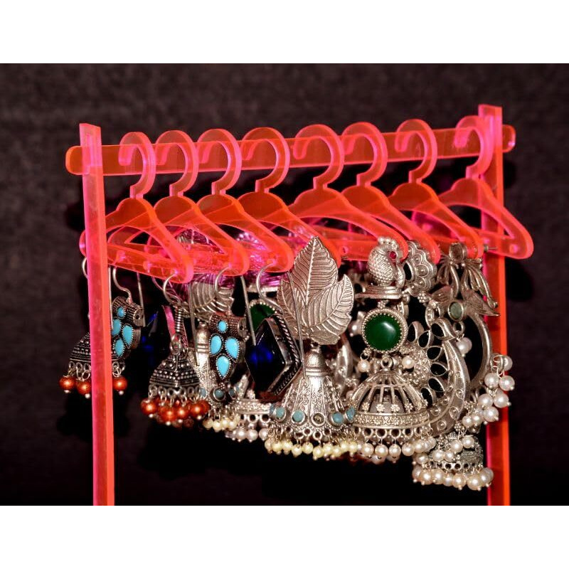 BRODLOG Earring Holder Set(1 Earring Display Stand with 8 Hangers) Jewellery Organizer Jewellery Organizer (Neon Pink-Transparent)