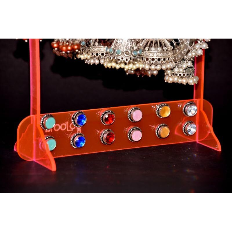 BRODLOG Earring Holder Set(1 Earring Display Stand with 8 Hangers) Jewellery Organizer Jewellery Organizer (Neon Pink-Transparent)