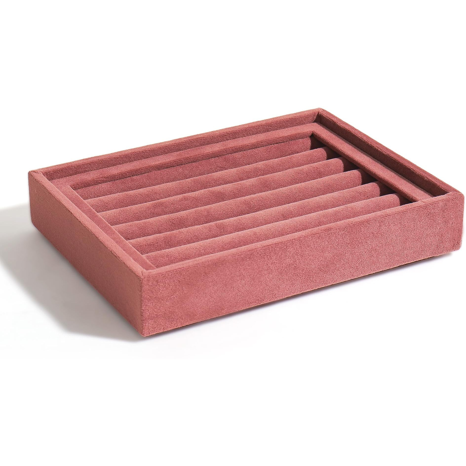 La Trove Luxury Velvet Stackable Drawer Organiser Jewellery Trays, Jewelry Organizer Tray for Earring, Rings, Cufflinks (Dark Pink, 20 * 16 * 3.5 Cm, Ring)