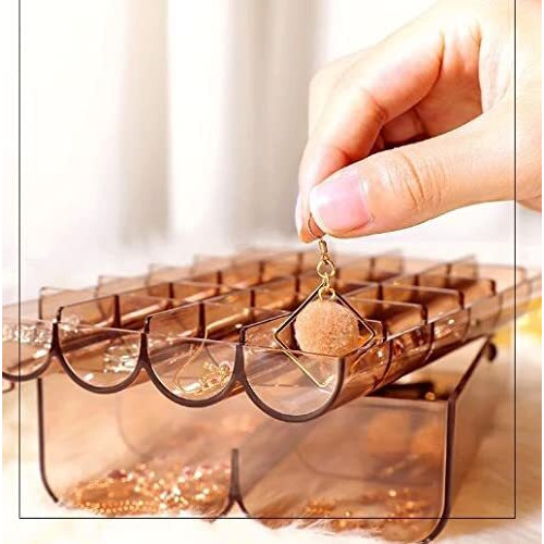 Renesmee Acrylic 2-Layer Jewelry Storage Box With Lid Rings Earrings Necklace Holder Case Classified Jewelry Organizer For Women Girls, Multicolor