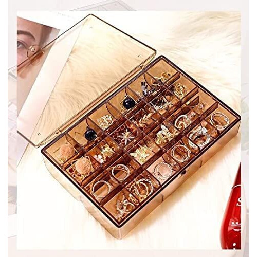 Renesmee Acrylic 2-Layer Jewelry Storage Box With Lid Rings Earrings Necklace Holder Case Classified Jewelry Organizer For Women Girls, Multicolor