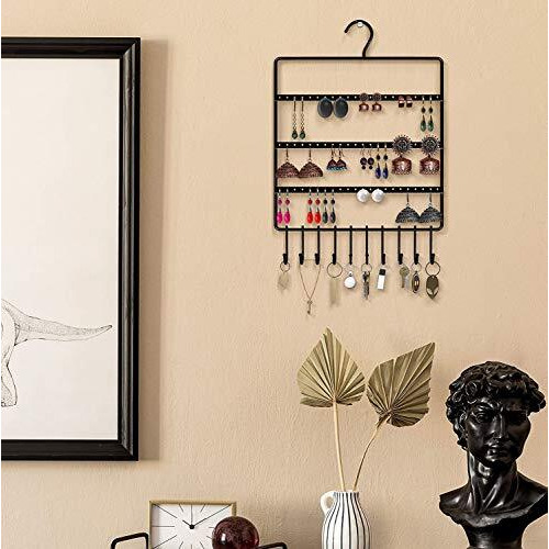 ROLLYWARE Lightweight & Wall Mounted Earrings Organizer/Stand for Tangle Free Hanging for Women, 70 Holes - 11 Hooks, Made of Sturdy Metal, Suitable to Organize Necklace, Bracelets