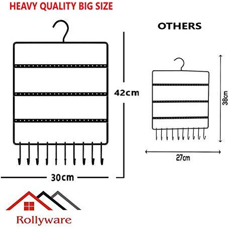 ROLLYWARE Lightweight & Wall Mounted Earrings Organizer/Stand for Tangle Free Hanging for Women, 70 Holes - 11 Hooks, Made of Sturdy Metal, Suitable to Organize Necklace, Bracelets
