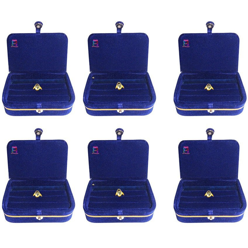 atorakushon Velvet Blue 1 Piece Make Up Box Ring Box Earrings Organizer Jewellery Box & storage Box For Unisex Vanity Box Travelling Kit (Pack of 6)