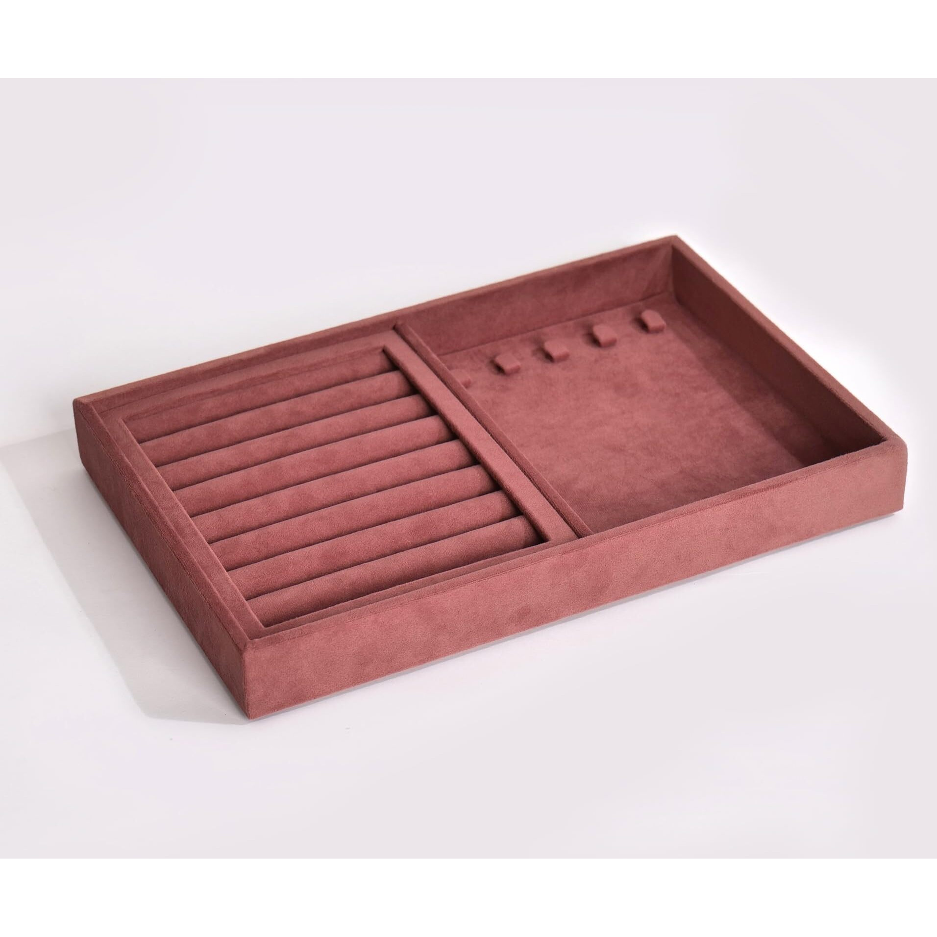 LA TROVE Luxury Velvet Jewellery Trays | Jewelry Drawer Display Organizer for Earrings, Chain, Rings (Dark Pink, Ring+Chain, 30x20x3.5 cm)