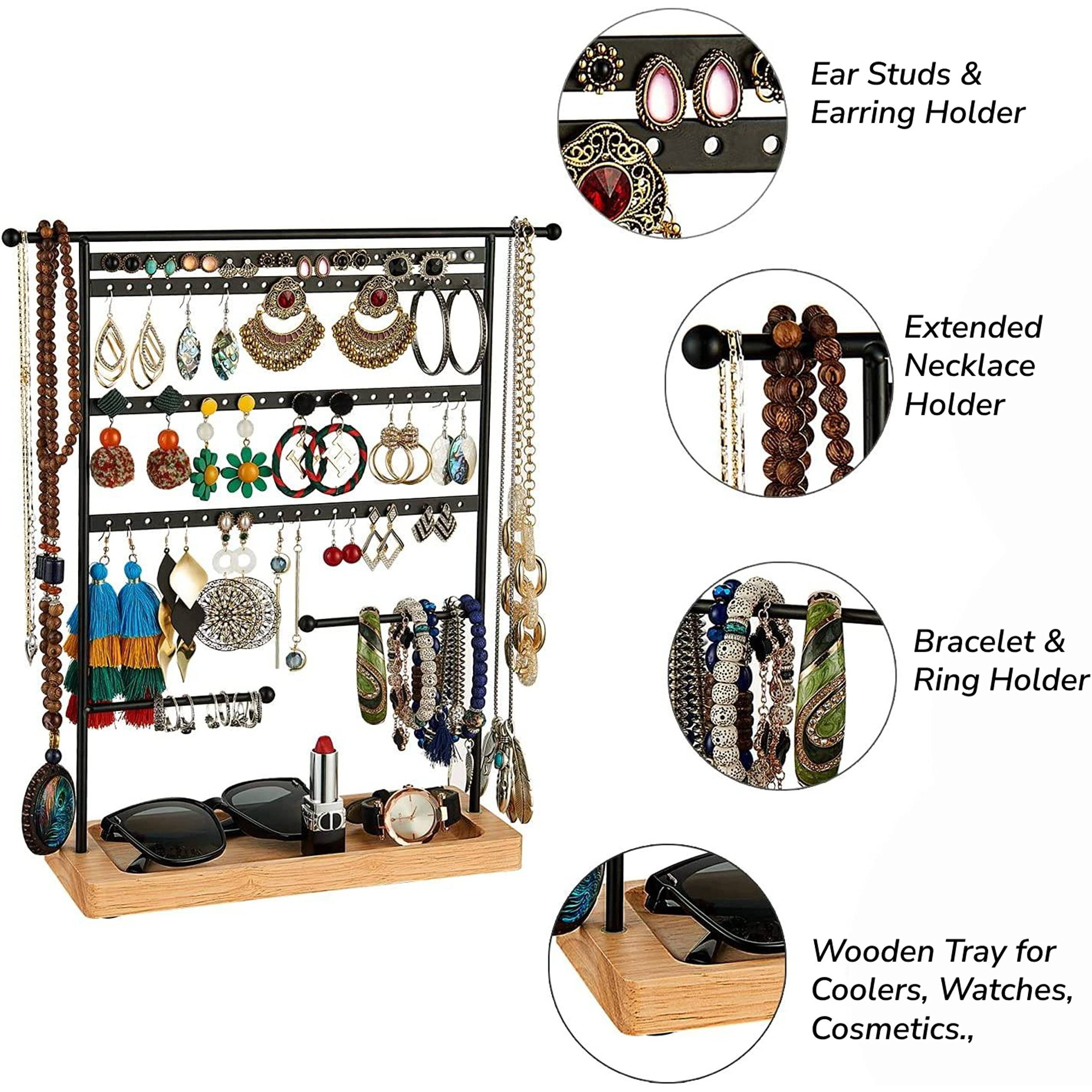 ABOUT SPACE Metal Jewellery Display Stand - 1.2 Feet - Double Sided Necklace/Chain/Bracelets Hanging Organiser - Earring Holder