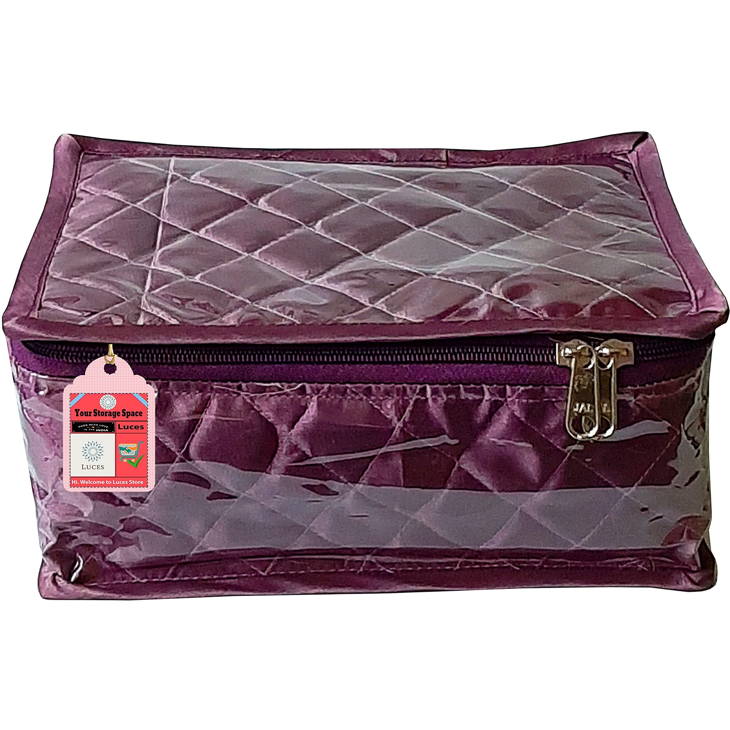 LUCES Satin WomenS Jewellery Organizer Necklace Zipper Pouches Ring Earring Tops Studs Travelling Make Up Kit With 6 Pouch Bag Case (Purple, Large)