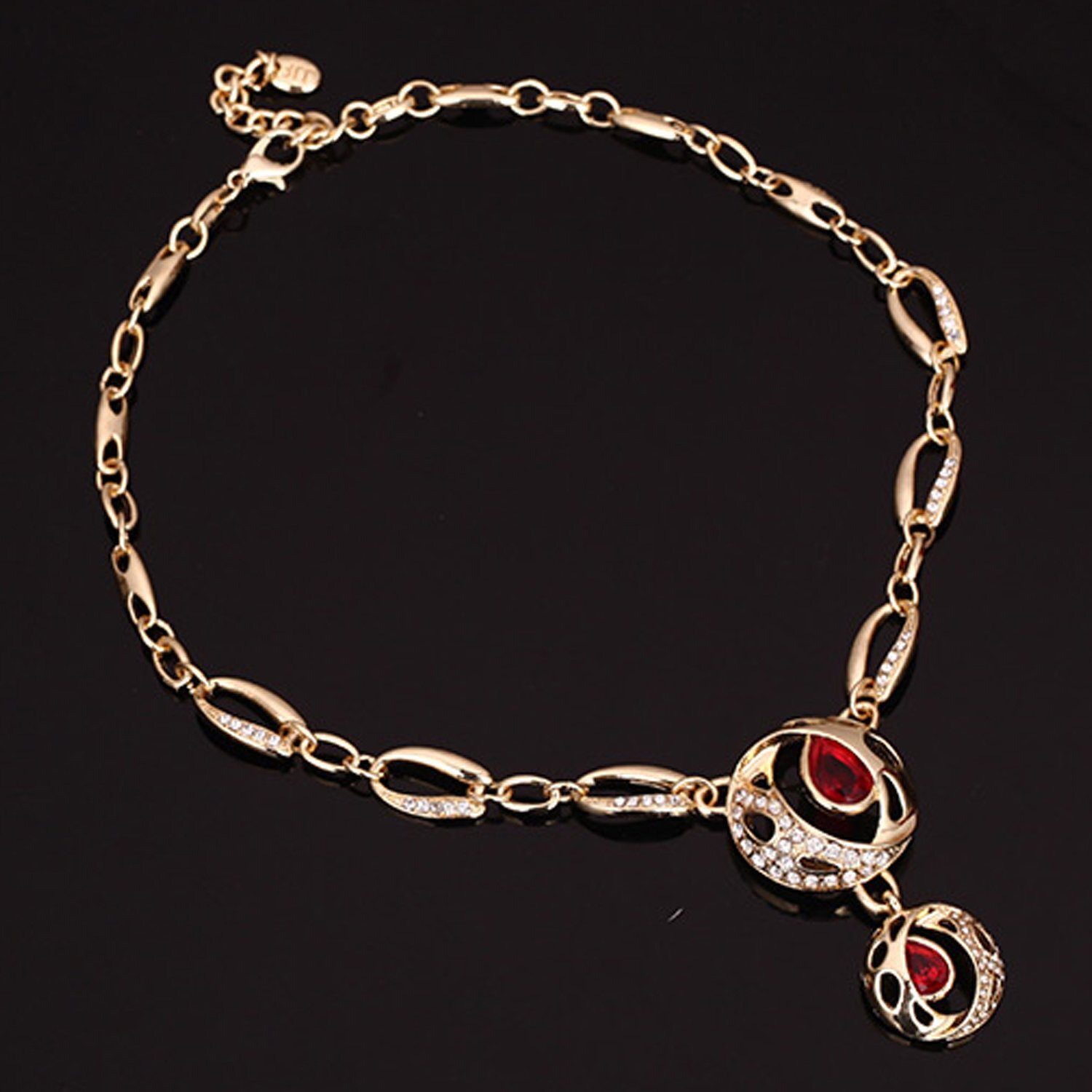 Young & Forever Gift Mesmerizing Gold Plated Red Ruby Crystal and Cubic Zirconia Necklace Set Combo of Necklace Set with Earrings, Bracelet and Ring for Girls and Women Jewellery Combo for Girls and Women