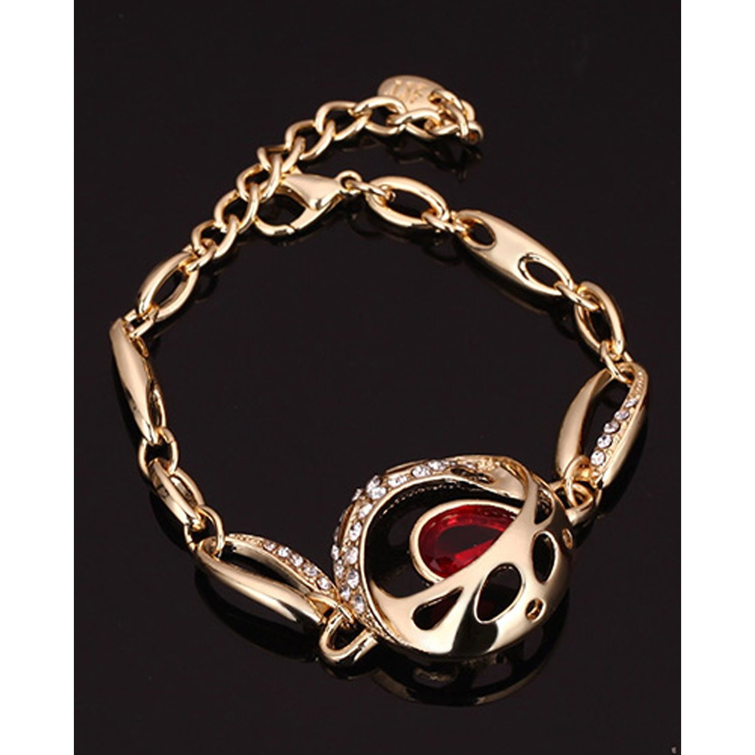 Young & Forever Gift Mesmerizing Gold Plated Red Ruby Crystal and Cubic Zirconia Necklace Set Combo of Necklace Set with Earrings, Bracelet and Ring for Girls and Women Jewellery Combo for Girls and Women
