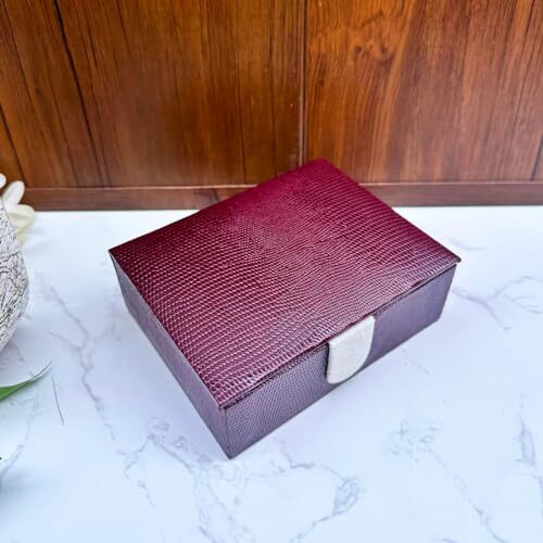 La Trove Leather Ring Box Organizer Woman Small Portable Compact Rings Storage Box Jewellery Organiser For Rings Earrings Tops Cufflink (Small Ring Box, 12 X 10 X 5Cm, Maroon Dots)