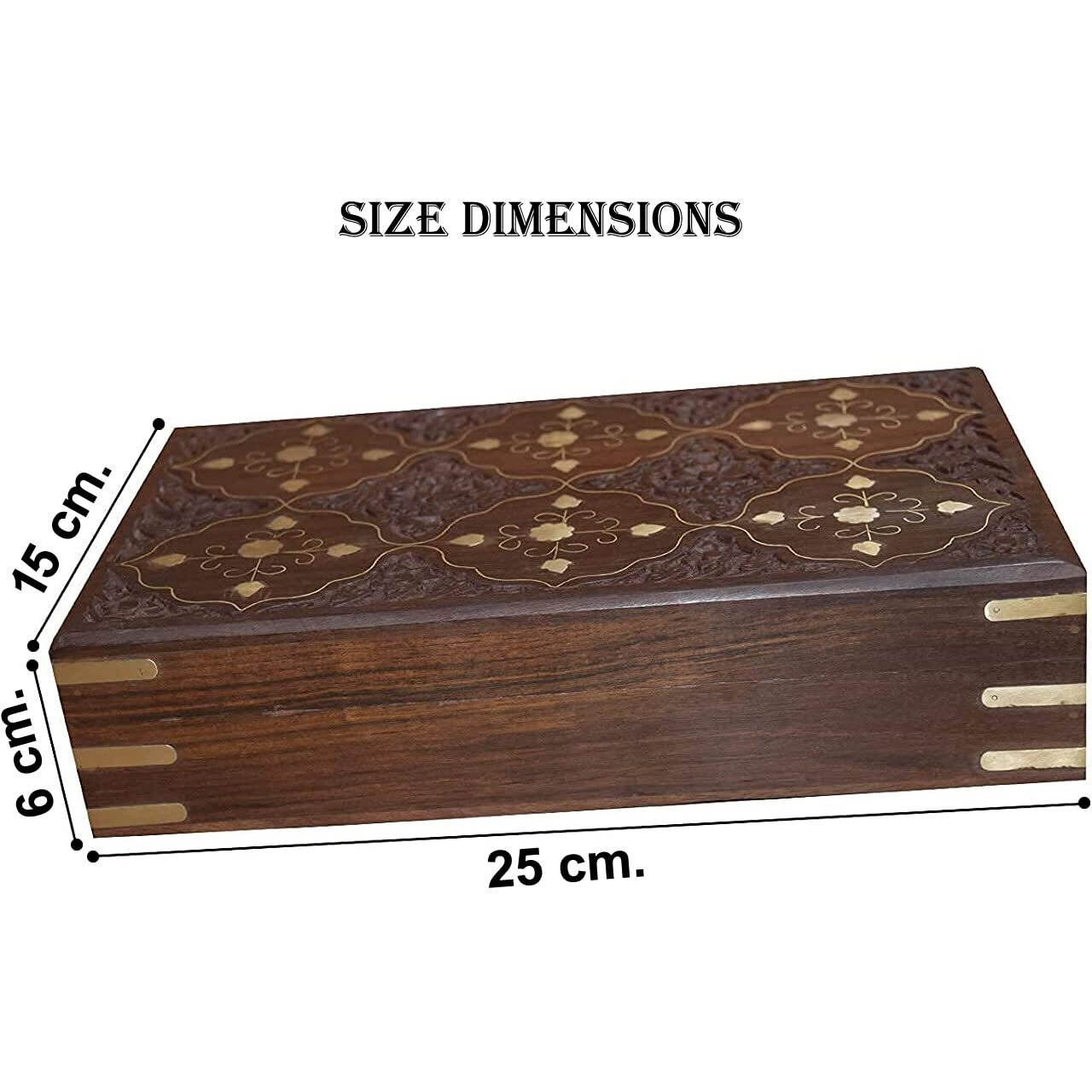 CRAFTCASTLE Handmade Sheesham Wooden Storage Box Hand Carved (Brass Flower Carving) Rectangular