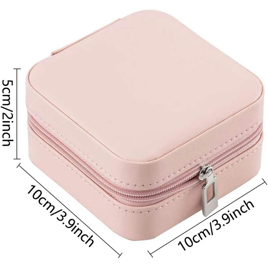 BUYORY Faux Leather Jewellery Organiser Box,Jewellery Box For Women,Portable Travel Jewellery Organiser Pouch,Small Jewellery Box Organiser For Ring,Pendant,Earring,Necklace,Bracelet (Baby Pink)