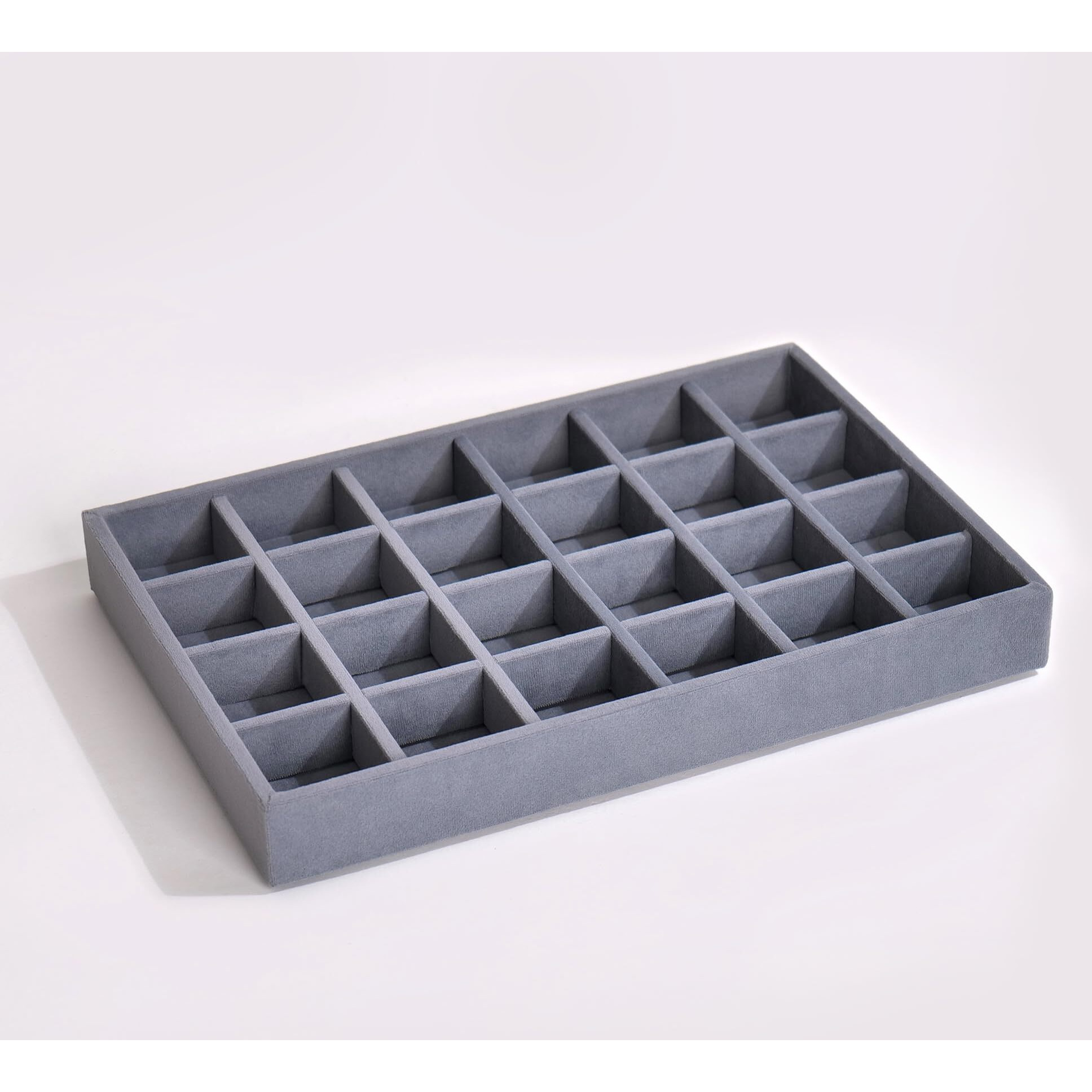 LA TROVE Luxury Velvet Jewellery Trays | Jewelry Drawer Display Organizer for Earrings, Chain, Rings (Grey, 24 Grid, 30x20x3.5 cm)