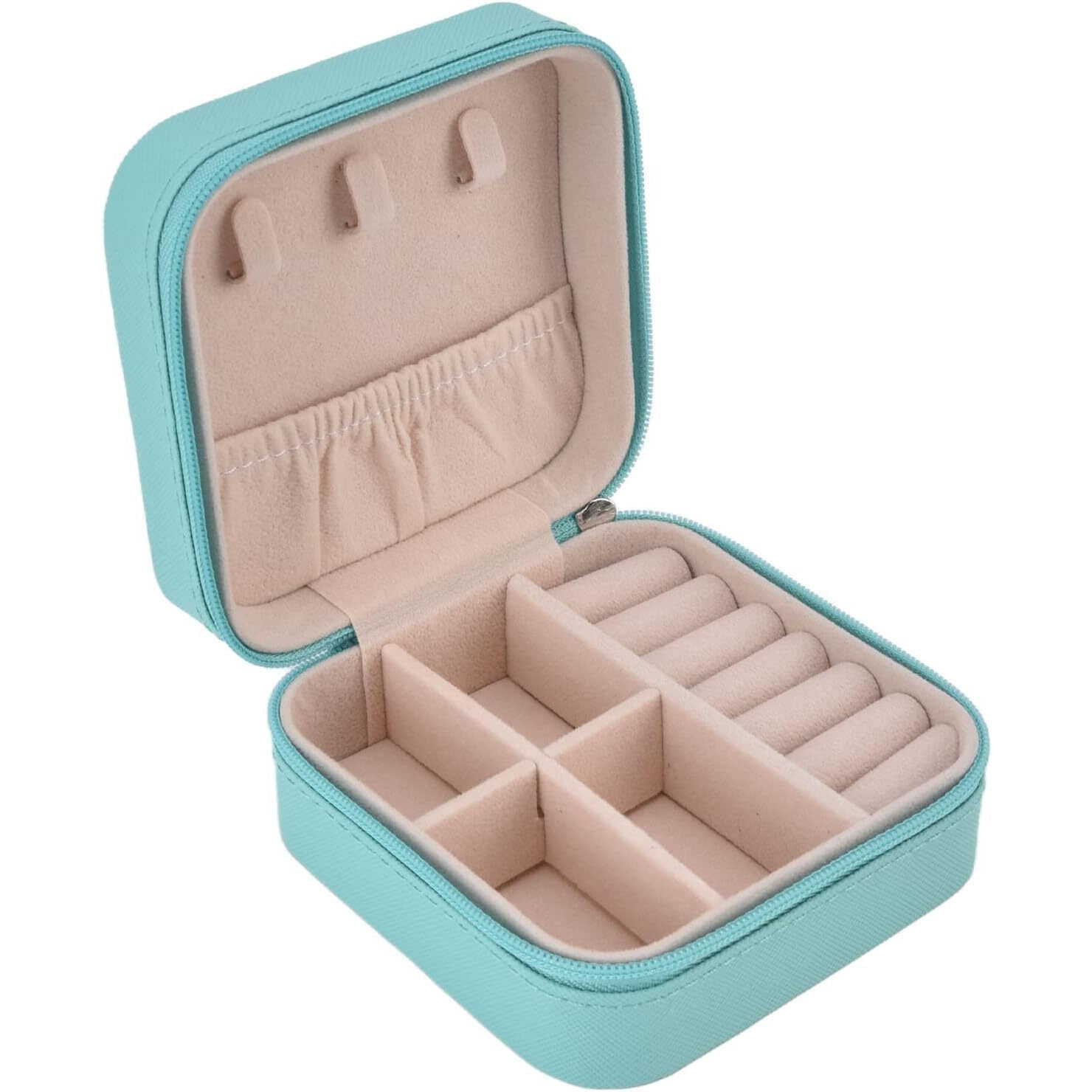 YouBella Jewellery Organiser PU Leather Zipper Portable Storage Box Case with Dividers Container for Rings, Earrings, Necklace Home Organizer, (Blue)