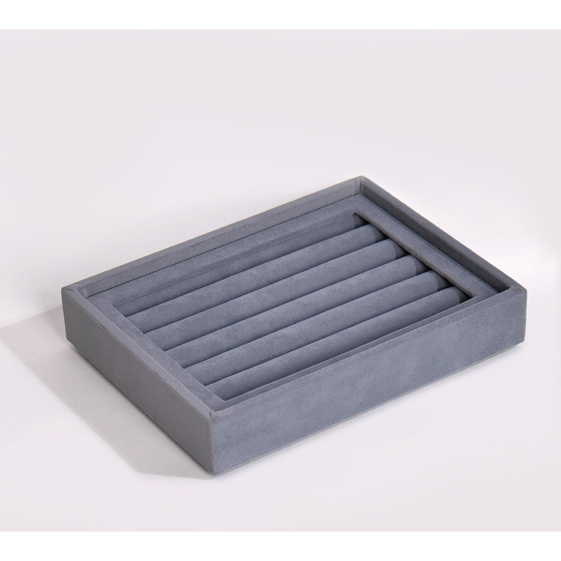 La Trove Velvet Jewellery Ring Drawer Organizer Tray - Grey(Rings) | Stackable Tray for Drawer | Storage Display for Earrings, Chains, Rings and Other Jewellery Accessories - 20x16x3.5 cm