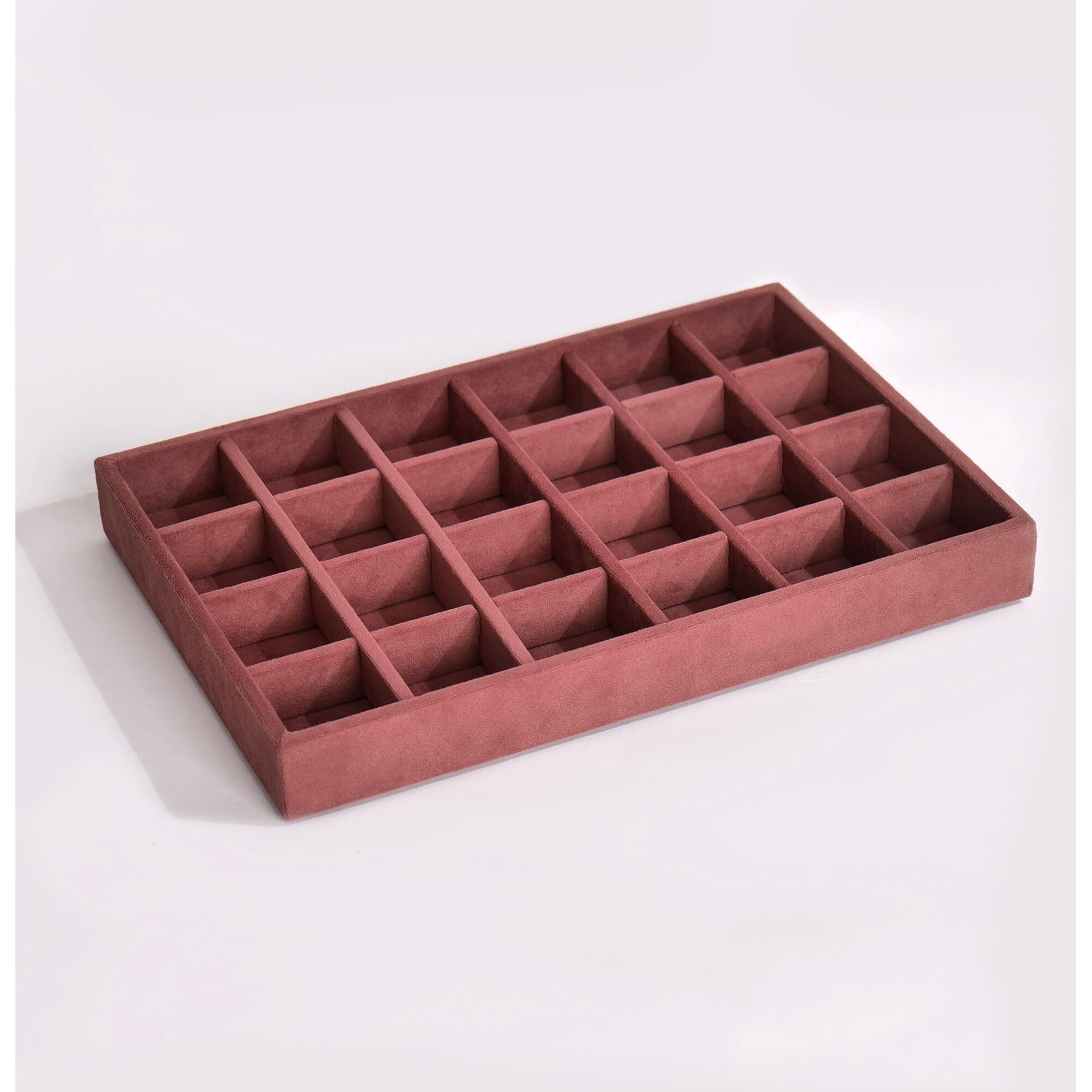 LA TROVE Luxury Velvet Jewellery Trays | Jewelry Drawer Display Organizer for Earrings, Chain, Rings (Dark Pink, 24 Grid, 30x20x3.5 cm)