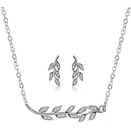 GIVA 925 SilverClassic Zircon Leaf Set, with Necklace & Earrings | Rakhi Rakshabandhan Gift for Sister Bhabhi , Gifts for Women & Girls | With Certificate of Authenticity and 925 Stamp | 6 Month Warranty*